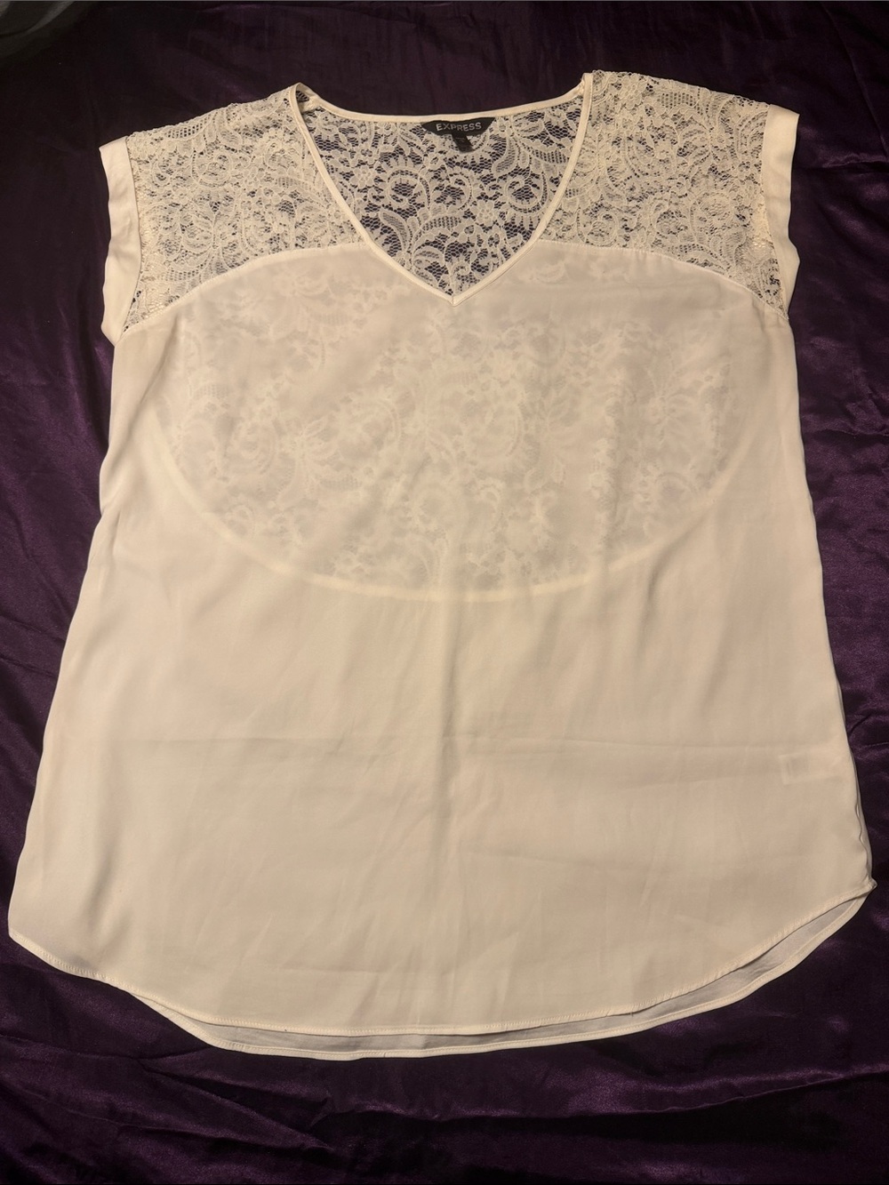Express White Lace Yoke V-Neck Cap Sleeve Blouse